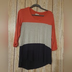 Coral and Black Colorblock Long Sleeve Top